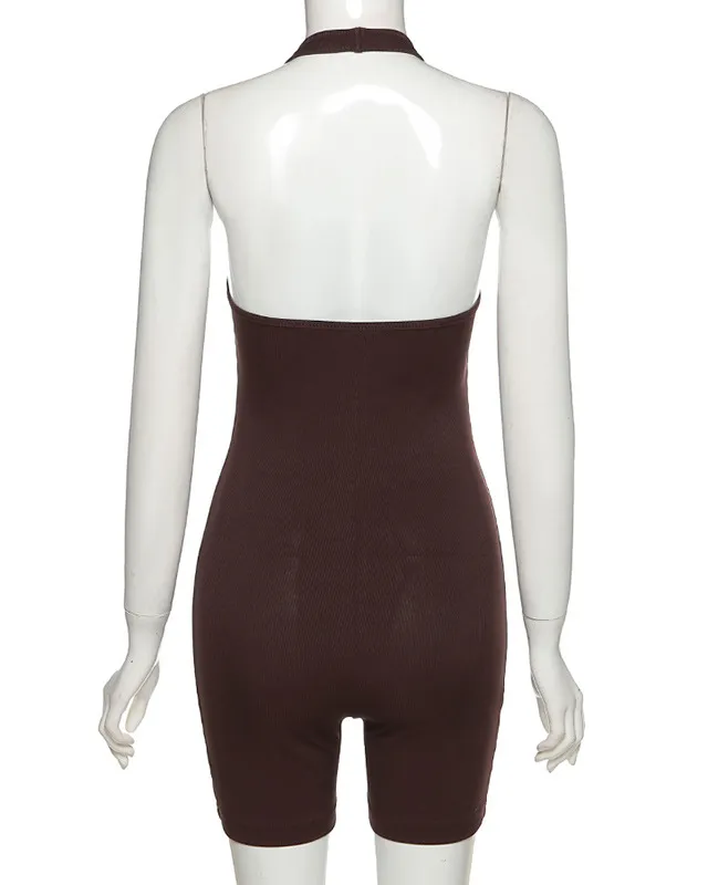 Sexy Backless Halter Short Sports Jumpsuit