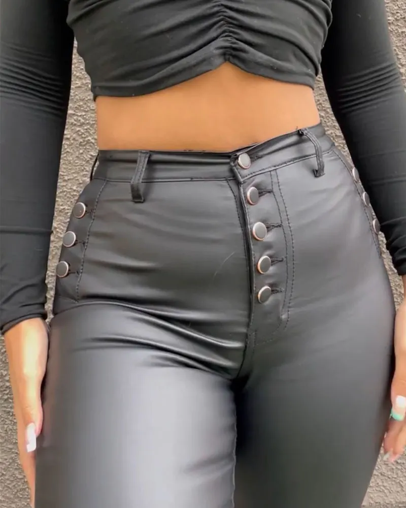 Eco-Leather Button-Up Leggings (Pre-Sale)