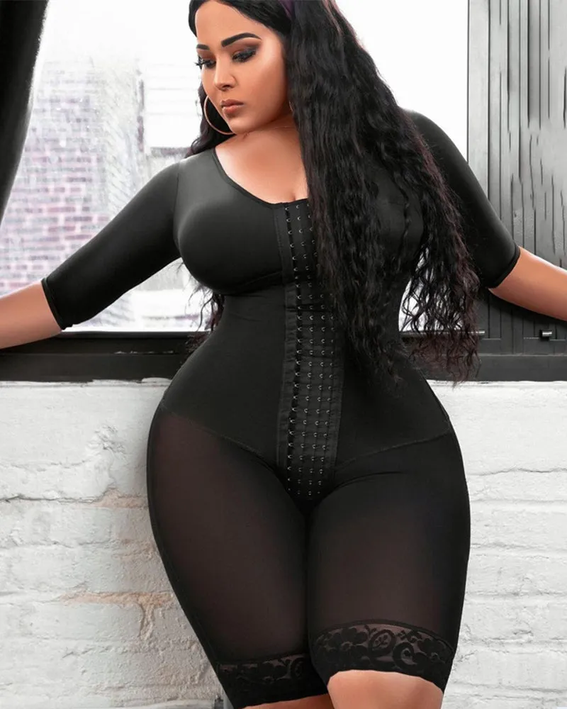 Compresión de brazo de soporte de cuerpo completo con sujetador incorporado media manga media pierna body