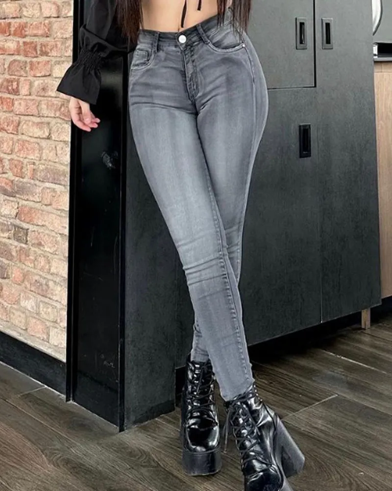 Washed Gradient Grey Skinny Jeans (Pre-Sale)