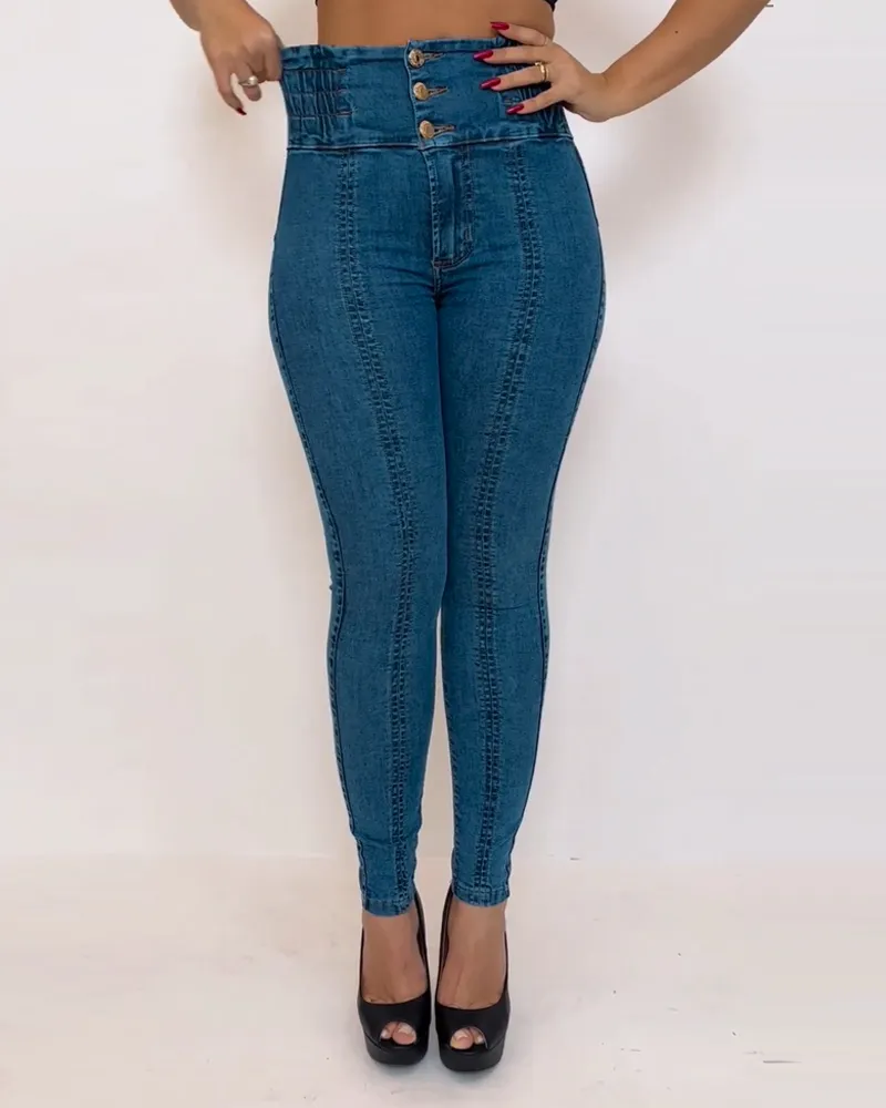 Stretch Elastic High-Waisted Jeans