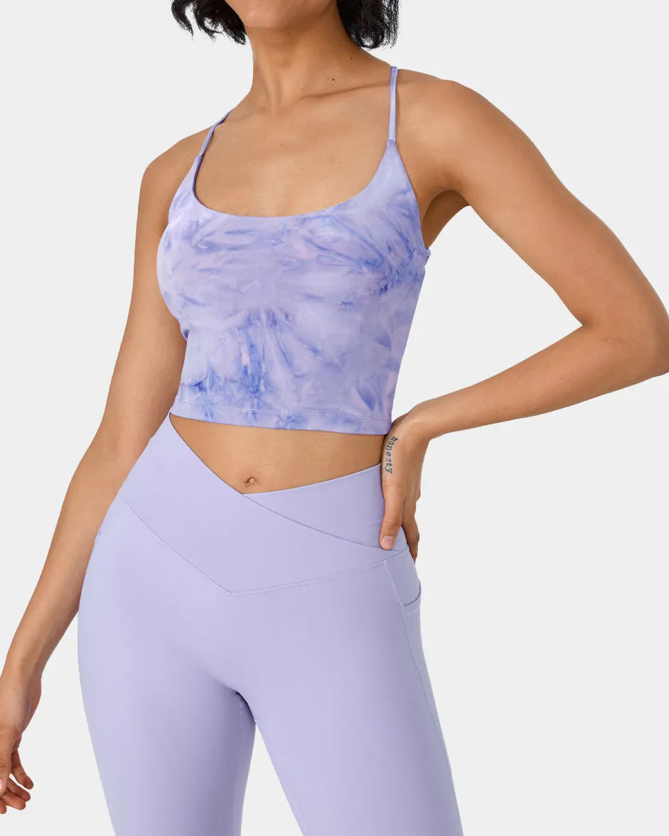 Spaghetti Strap Tie Dye Crisscross Lace Up Cropped Tank Top
