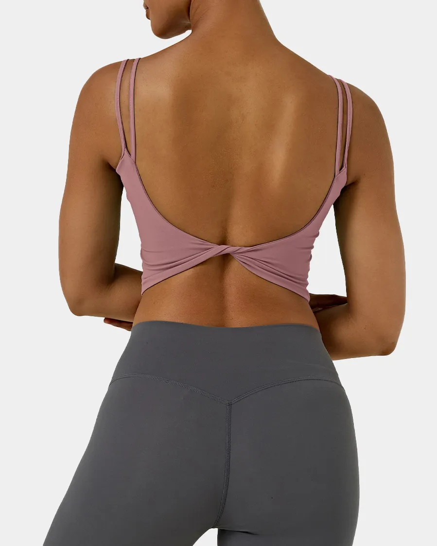 In My Feels Double Straps Backless Twisted Workout Cropped Tank Top