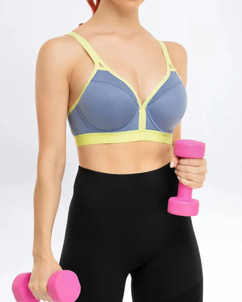 Sujetador de entrenamiento para correr con cuello en V y figura completa