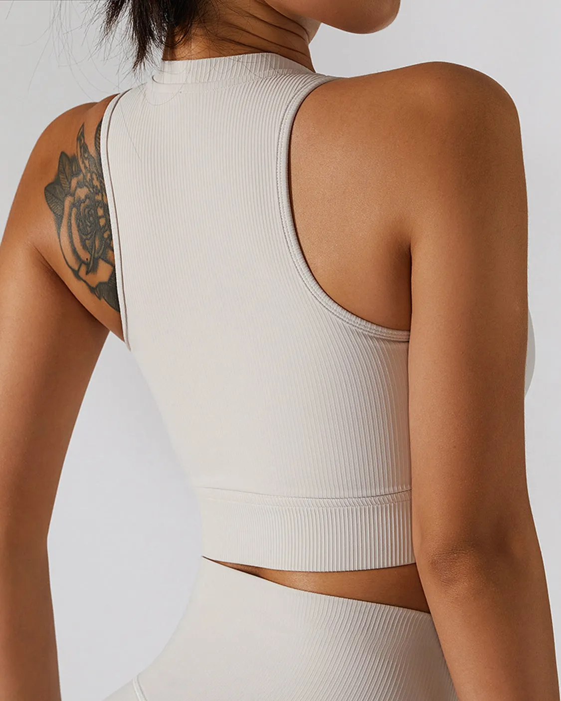 Ribbed Zip Up Cutout Yoga Bra