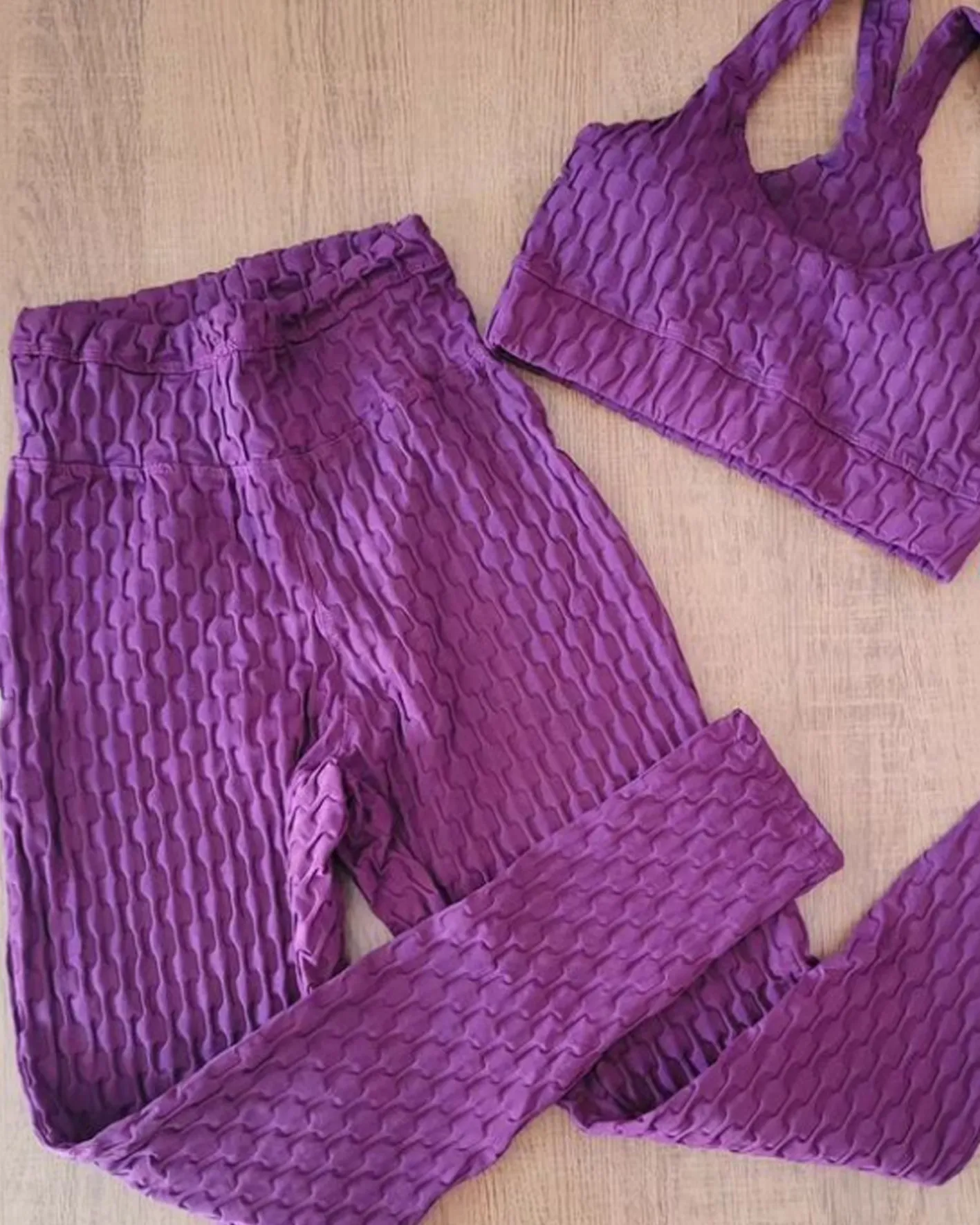 Solid Color Bubble Pleated Yoga Suit（Pre-Sale）