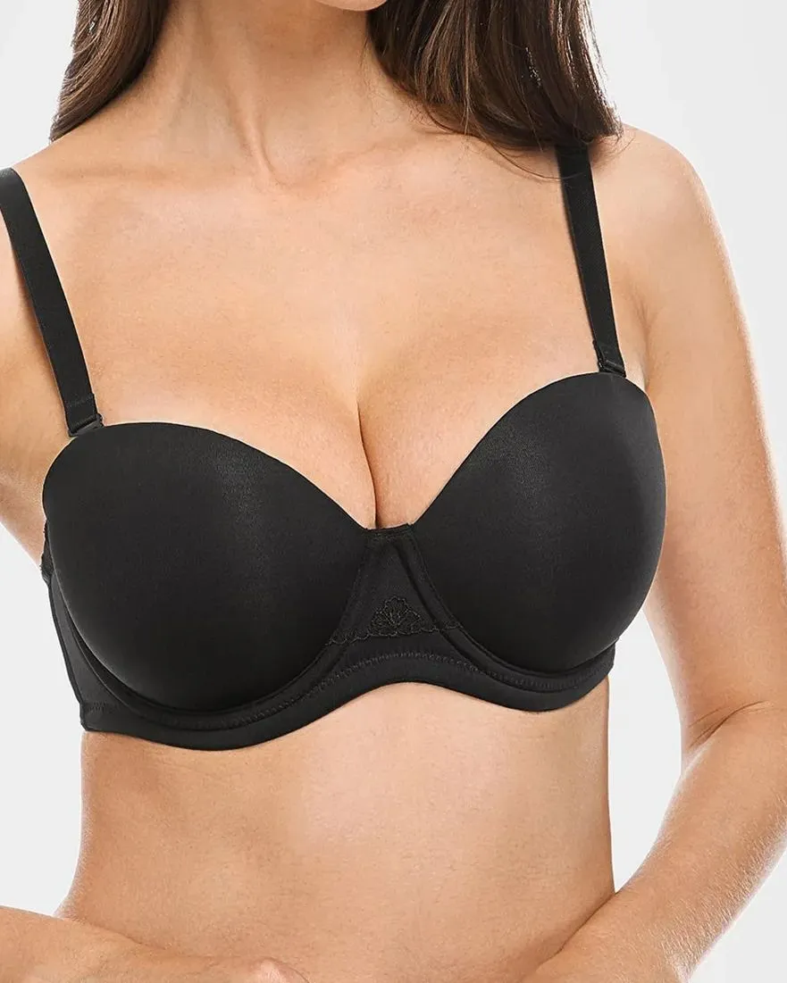 Sujetador de contorno multiposición sin tirantes con aros de figura completa, negro