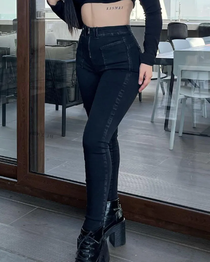 Skinny Jeans With Zippers Outside The Pockets (Pre-Sale)