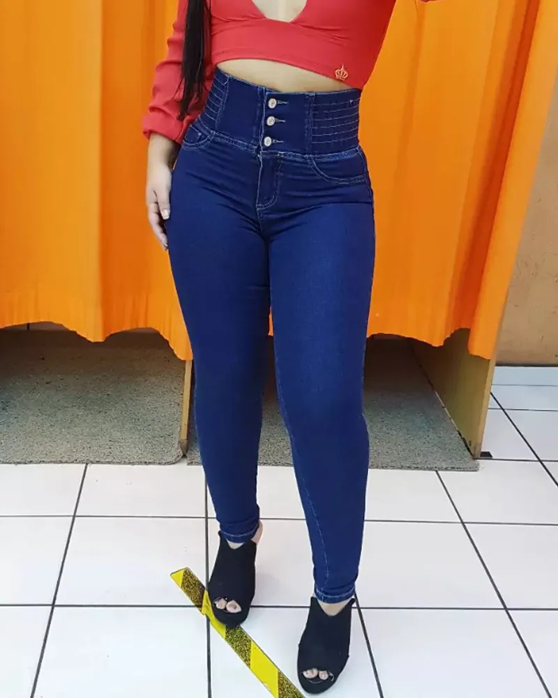 High-Waisted, Hip-Lifting Elastic-Belt Jeans (Pre-Sale)