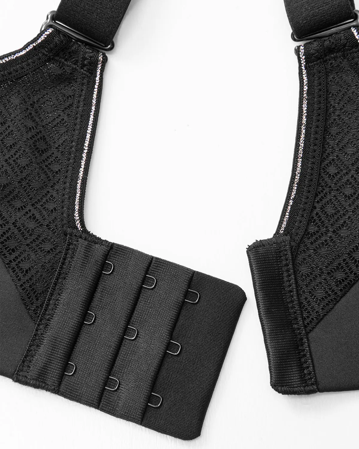 Sujetador deportivo con aros de cobertura total de alto impacto-Negro