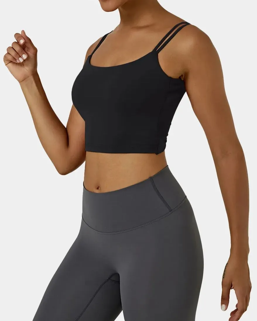 In My Feels Double Straps Backless Twisted Workout Cropped Tank Top