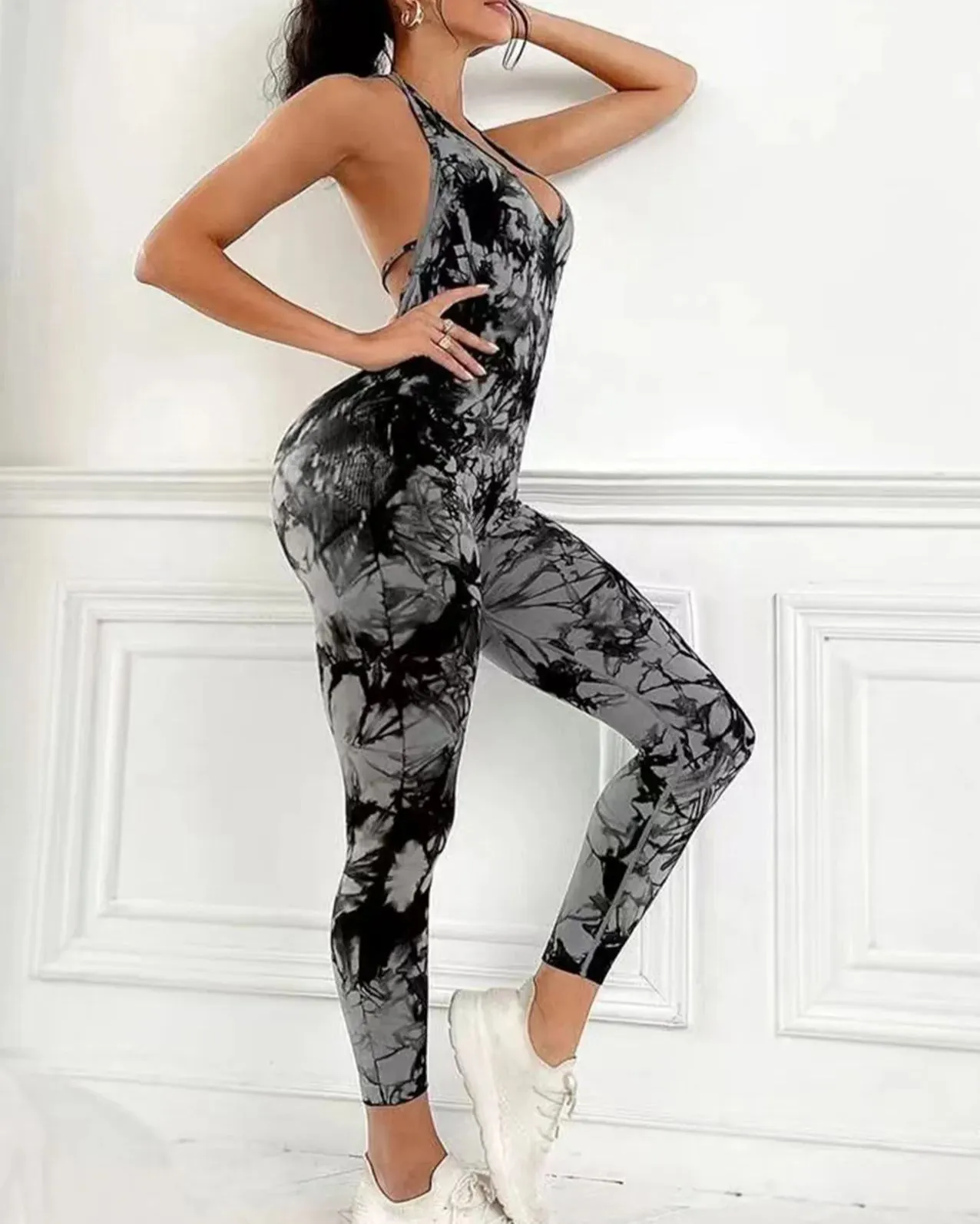 Tie-Dye Seamless Yoga Clothing Sexy Beautiful Back One-Piece Jumpsuit Sports Suit Fitness Clothing Yoga Clothing Suit for Women