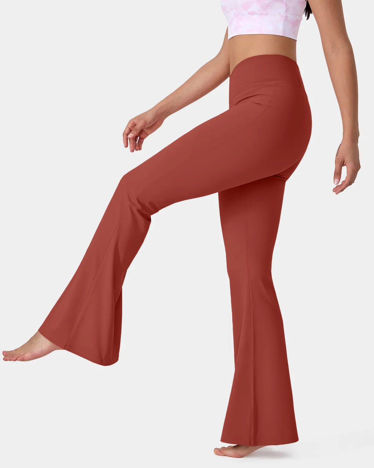 Crossover High Waisted Back Pocket Super Flare Leggings