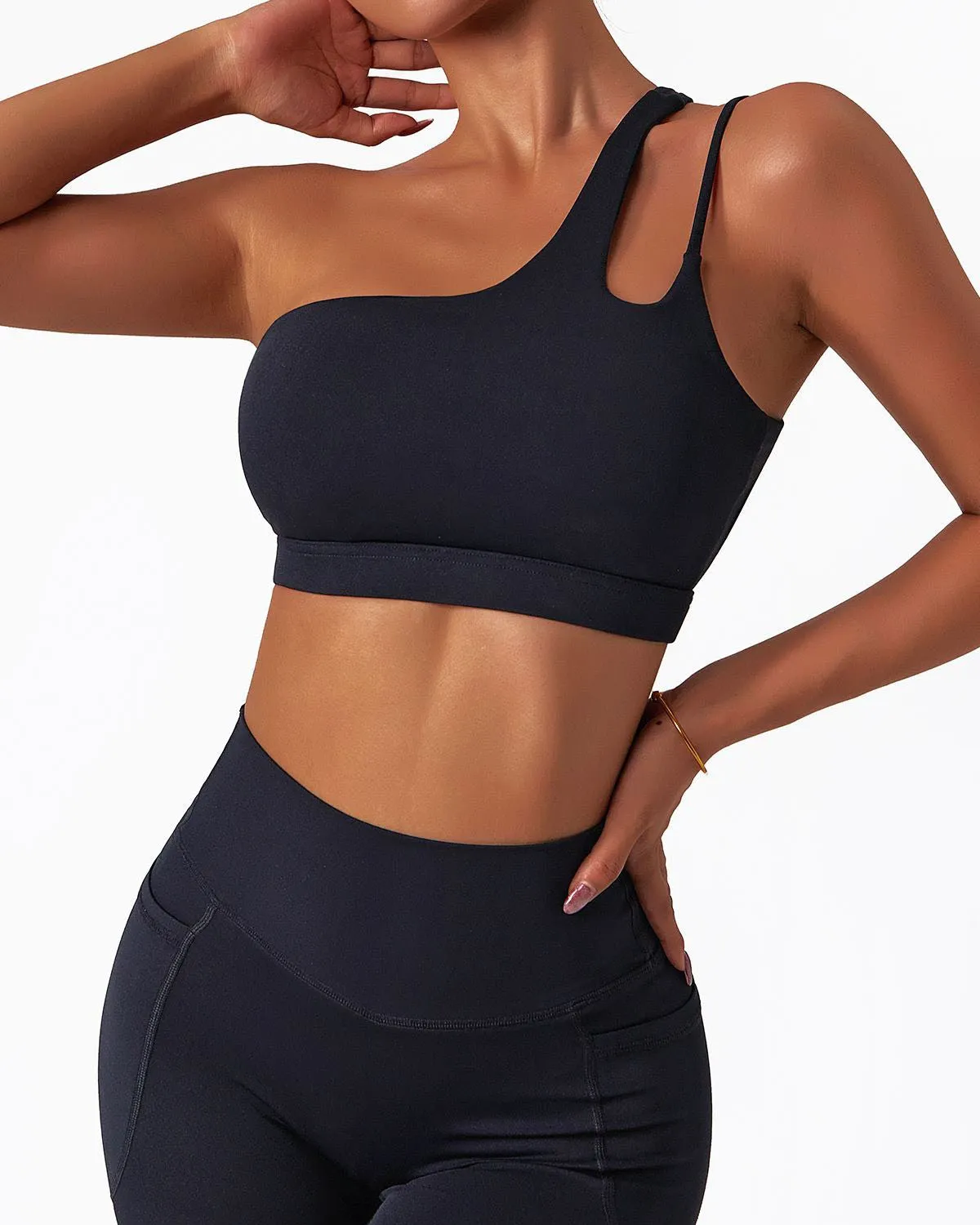 One Shoulder Asymmetrical Yoga Bra