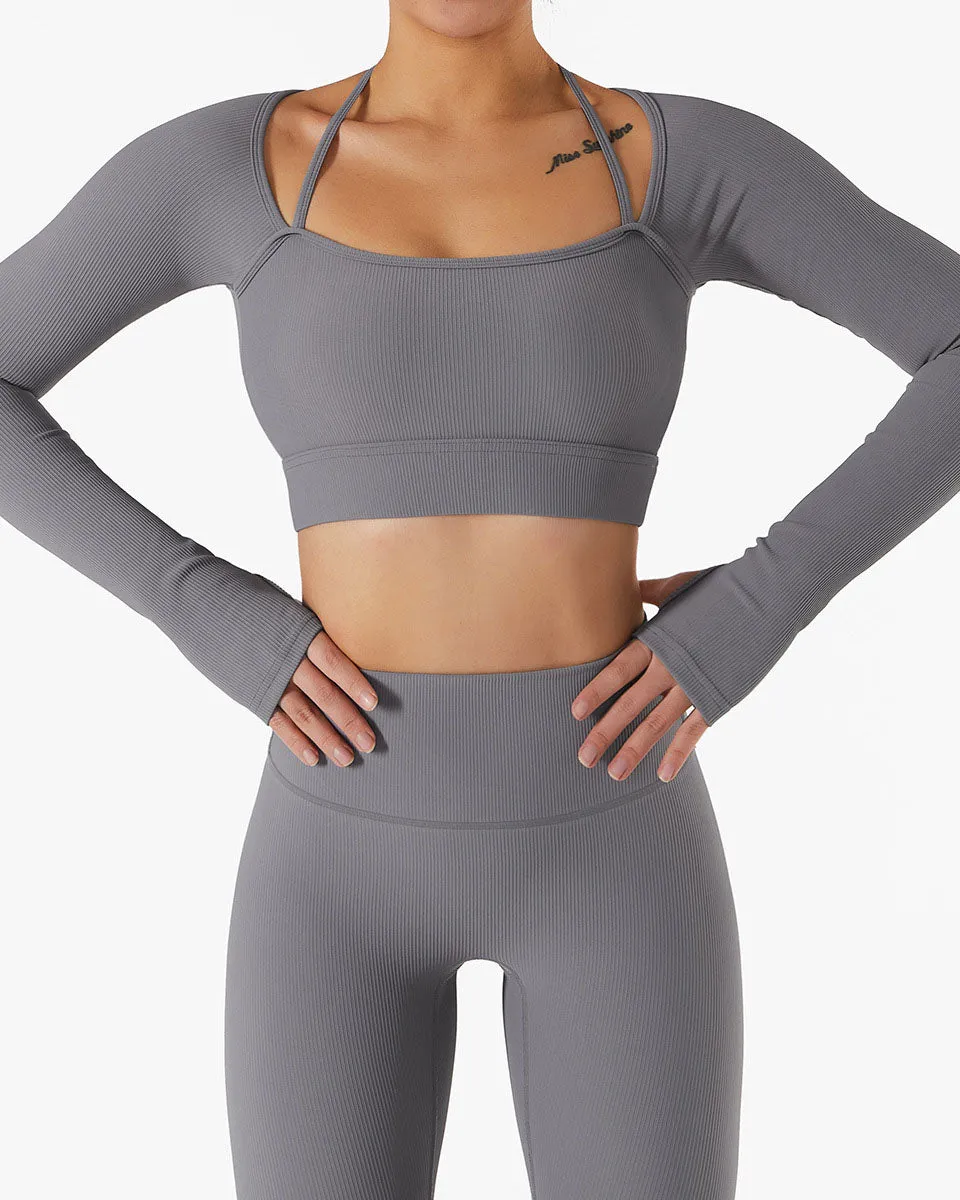 Ropa de fitness de secado rápido con almohadillas para el pecho Ropa de yoga de manga larga ajustada