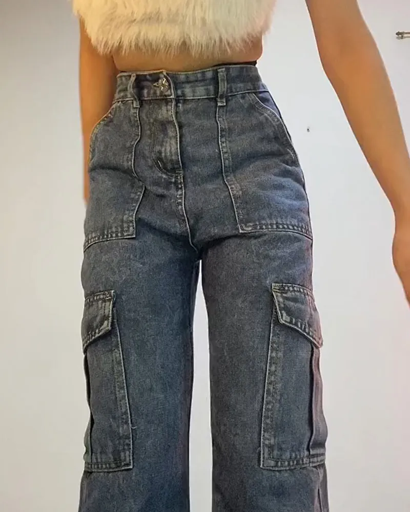 Cargo Style Jeans With Large Pockets (Pre-Sale)