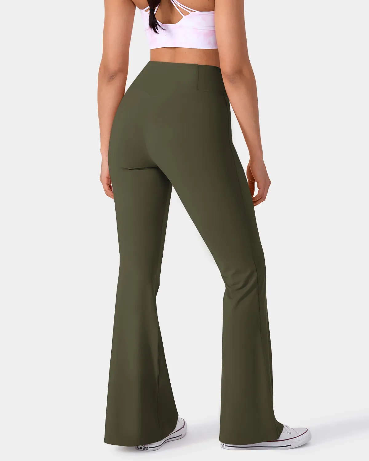 Crossover High Waisted Back Pocket Super Flare Leggings