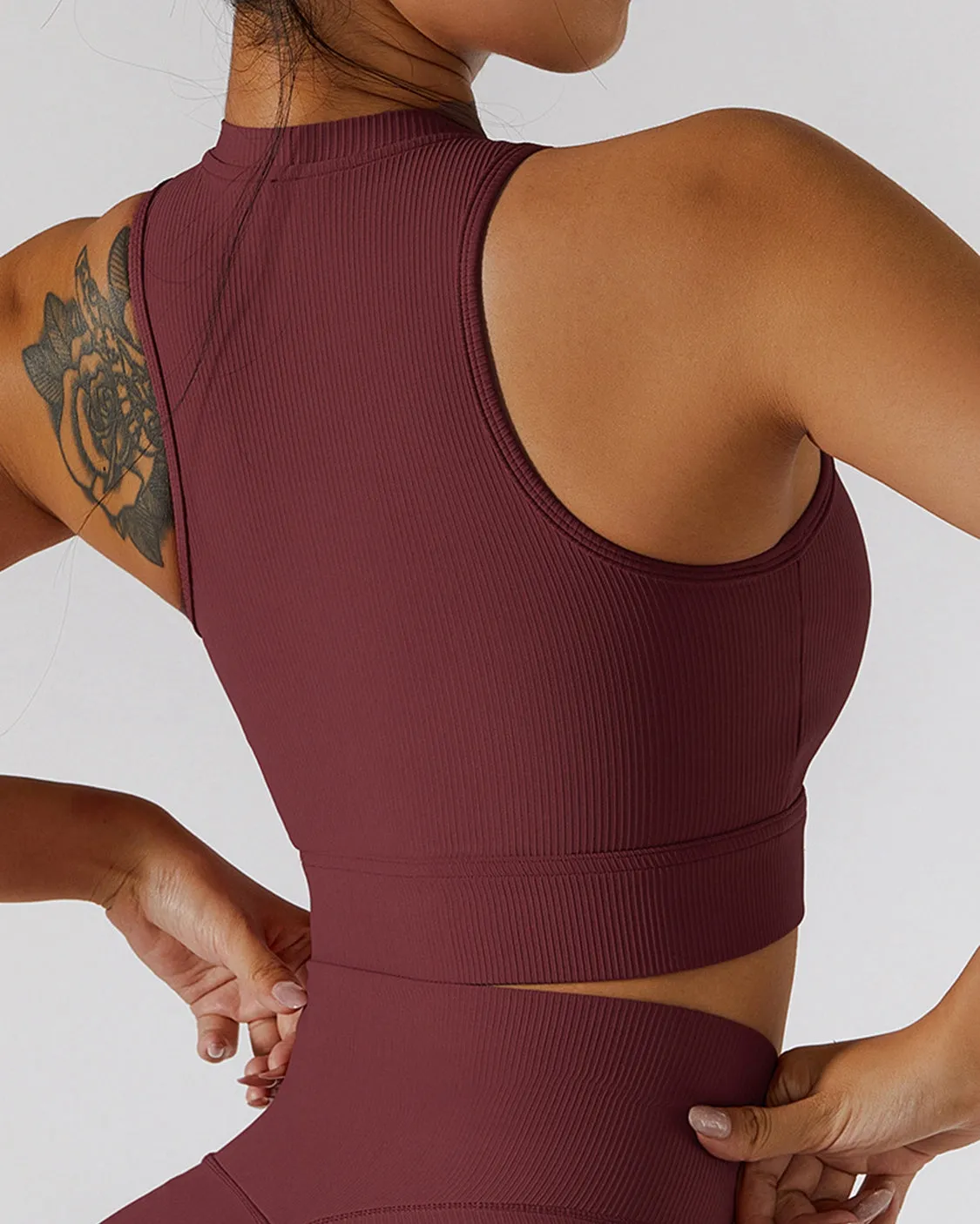 Ribbed Zip Up Cutout Yoga Bra