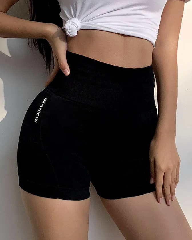 Pantalones cortos elásticos para correr con cintura alta en el abdomen y cadera