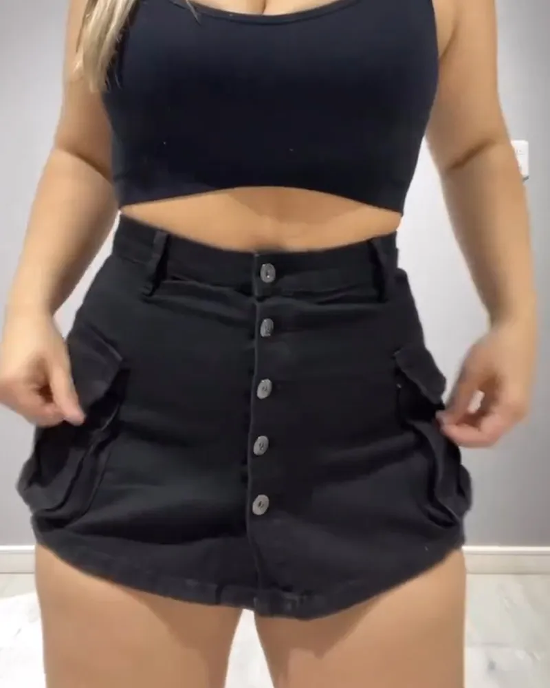 Breasted Denim Short Skirt (Pre-Sale)