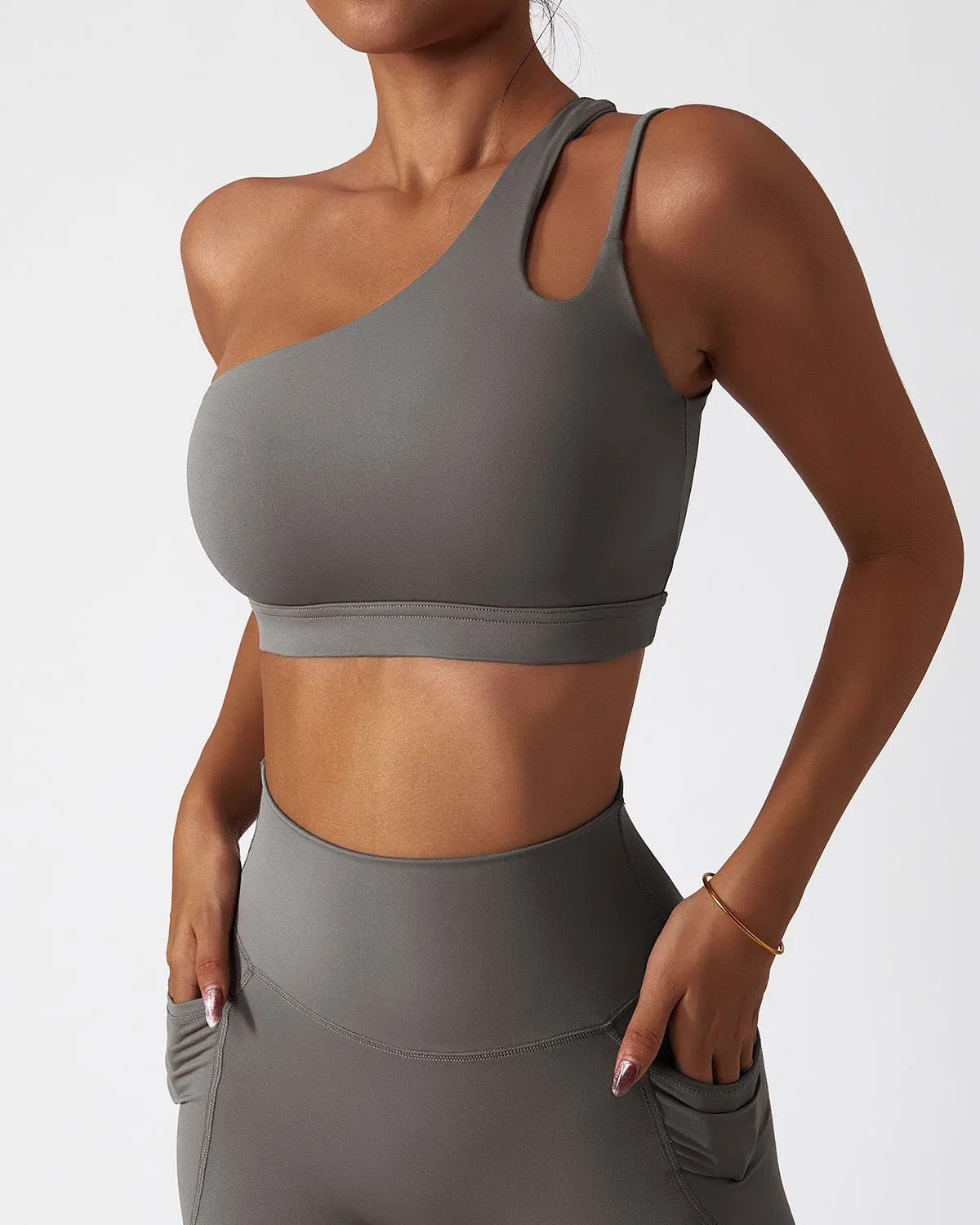 One Shoulder Asymmetrical Yoga Bra