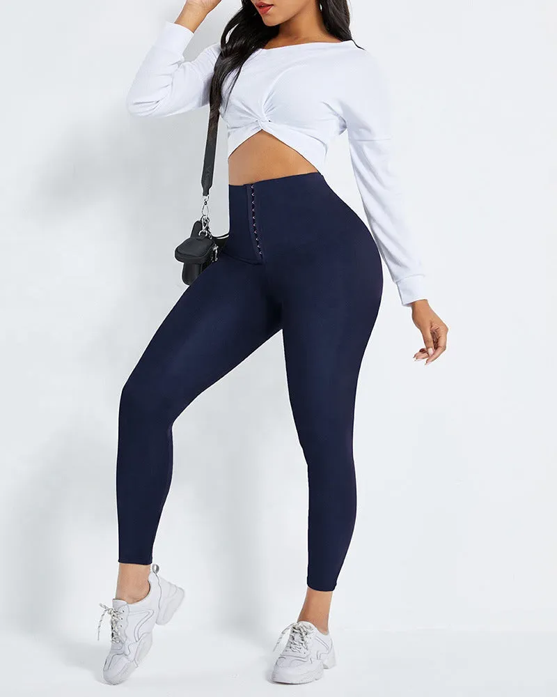 Leggings con corsé deportivo de cintura alta de 3 filas con ganchos