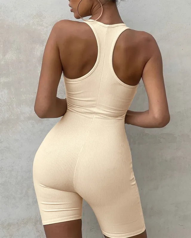 Open Back High Waist Fitness Bodysuit