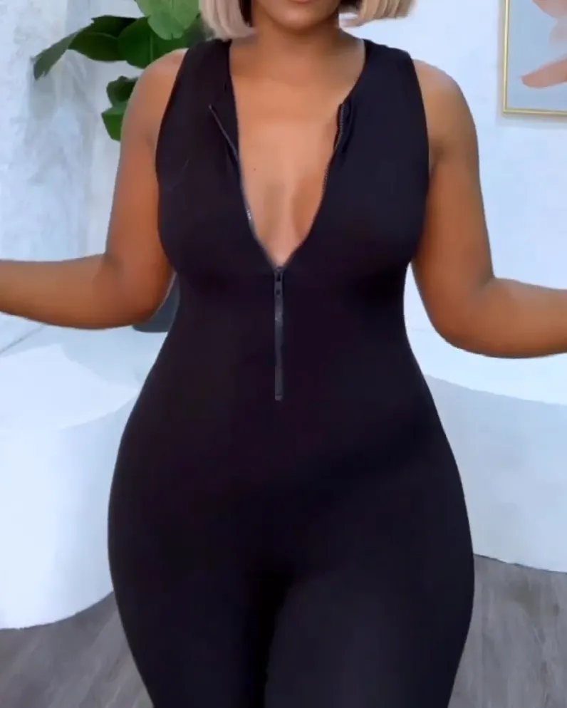 Womens Square Neck Zipper Front Tank Top Seamless Jumpsuit Strappy Short Yoga Romper