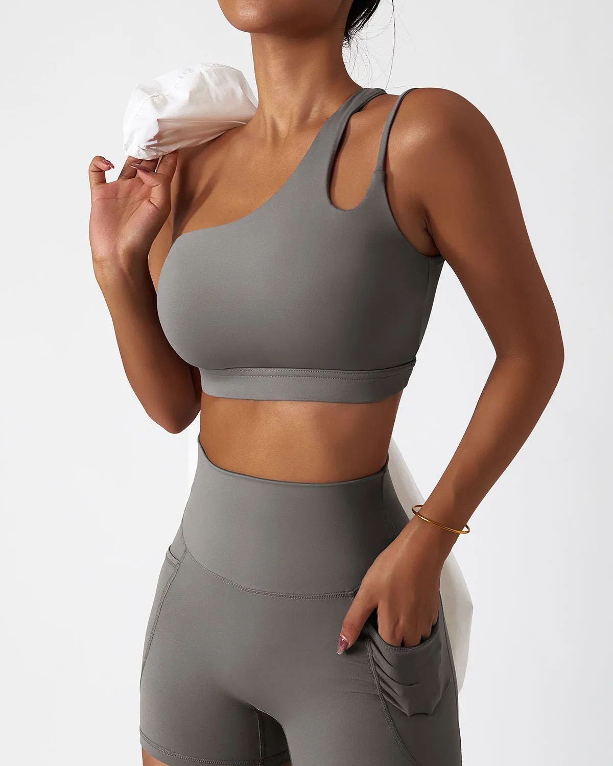 One Shoulder Asymmetrical Yoga Bra