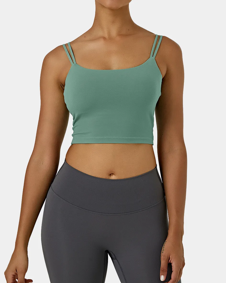 In My Feels Double Straps Backless Twisted Workout Cropped Tank Top
