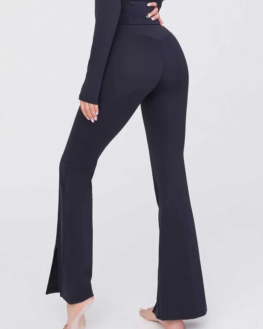 High Waisted Split Hem Flared Yoga Pant - Shadow Black