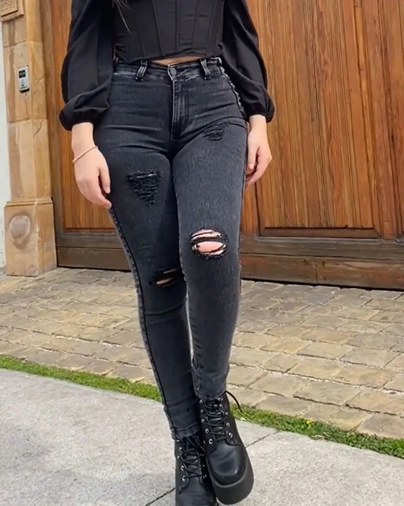 Woven Ripped Skinny Jeans (Pre-Sale)