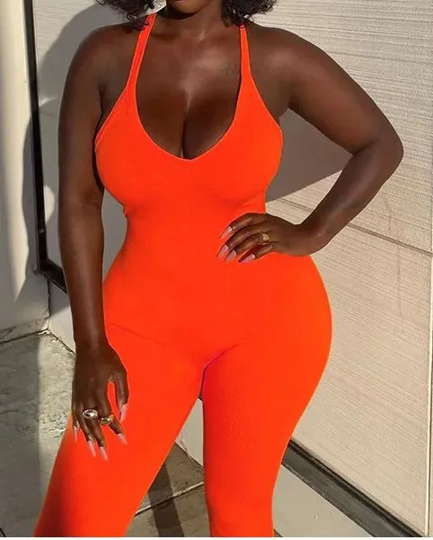 Sexy Suspenders Tight High Waist Sports Jumpsuit