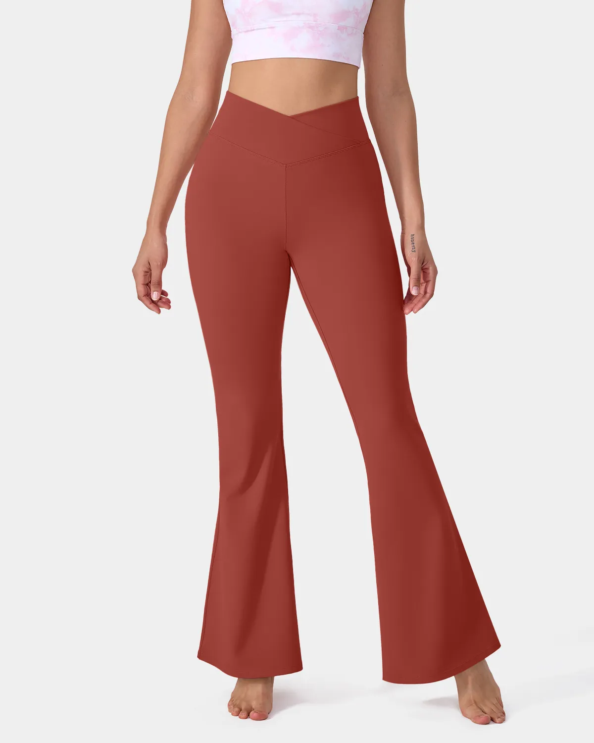 Crossover High Waisted Back Pocket Super Flare Leggings