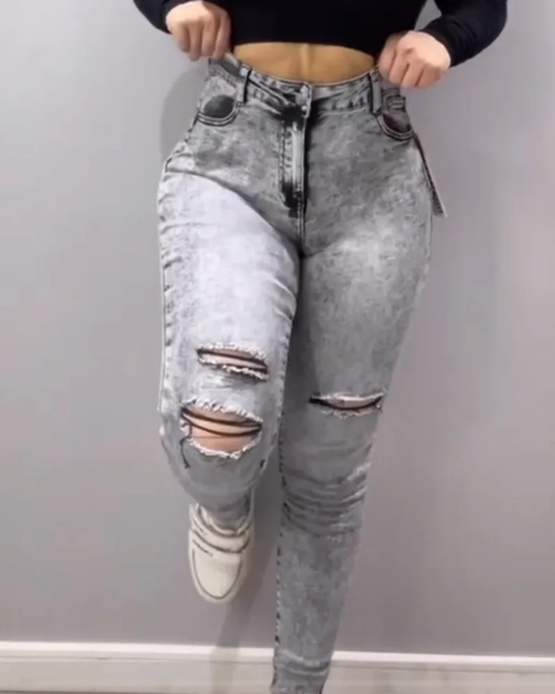 Ripped Skinny Jeans With A Belted Belly (Pre-Sale)