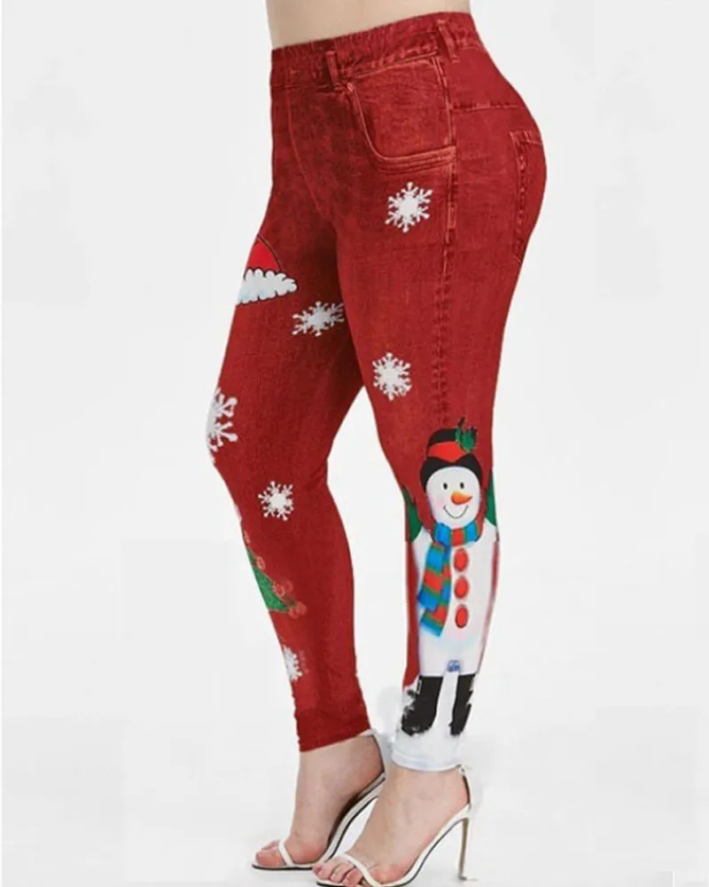 Christmas Print Denim Slim-Fit Hip Lift Yoga Pants