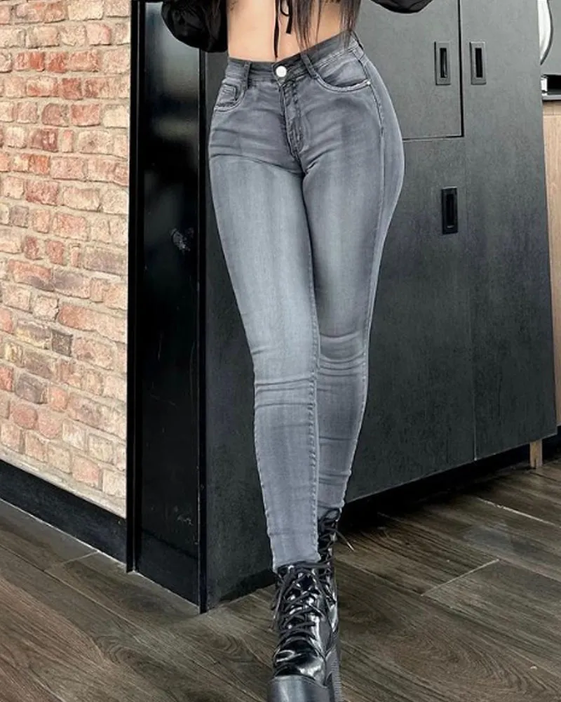 Washed Gradient Grey Skinny Jeans (Pre-Sale)