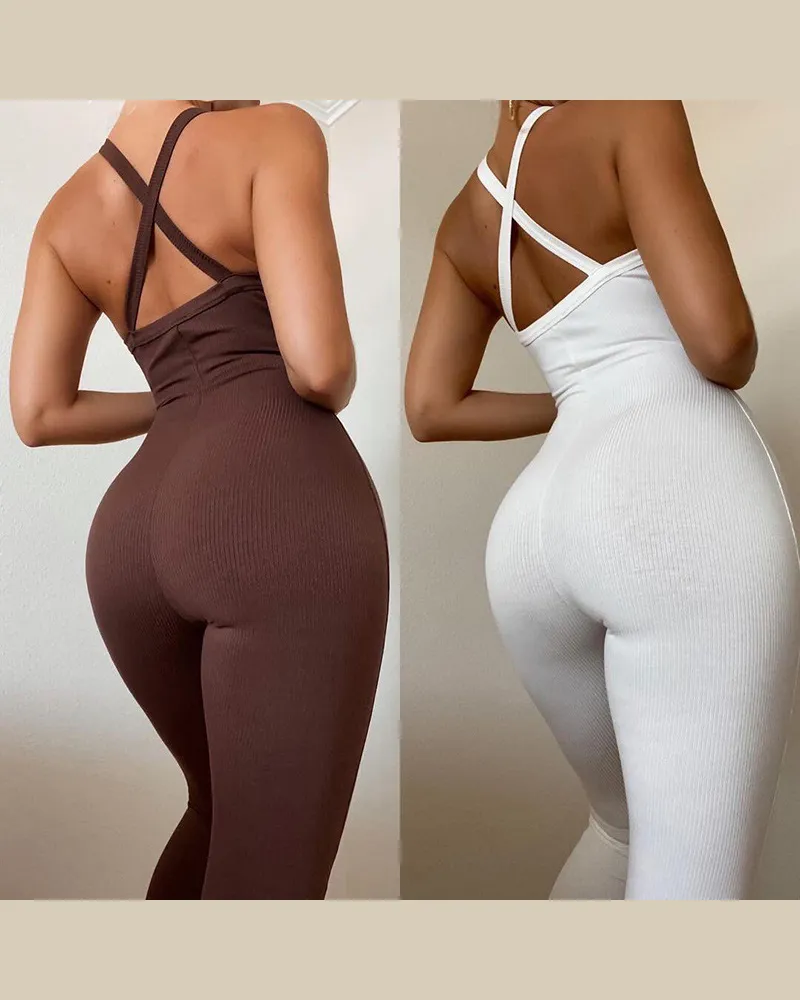 Sexy Suspenders Tight High Waist Sports Jumpsuit