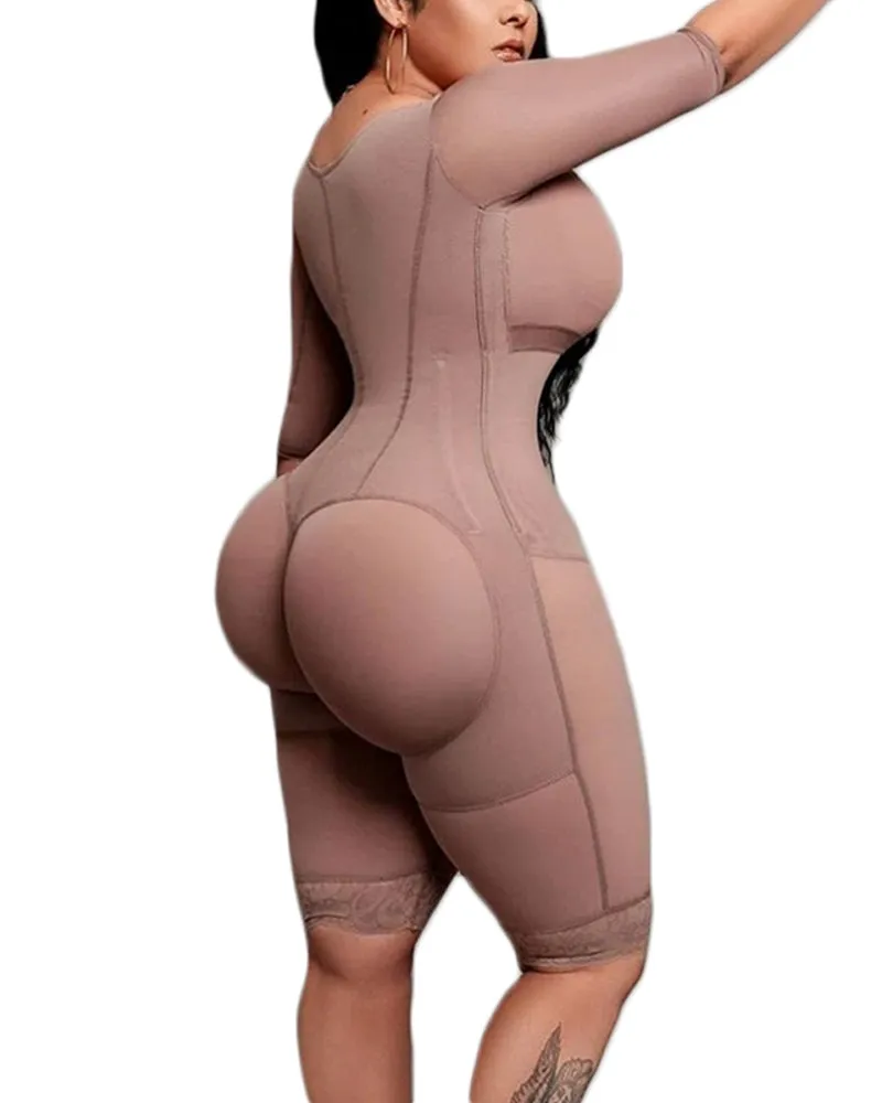 Compresión de brazo de soporte de cuerpo completo con sujetador incorporado media manga media pierna body