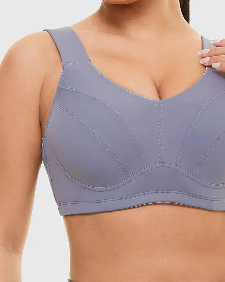 Sujetadores deportivos de entrenamiento con aros de cobertura completa, color gris