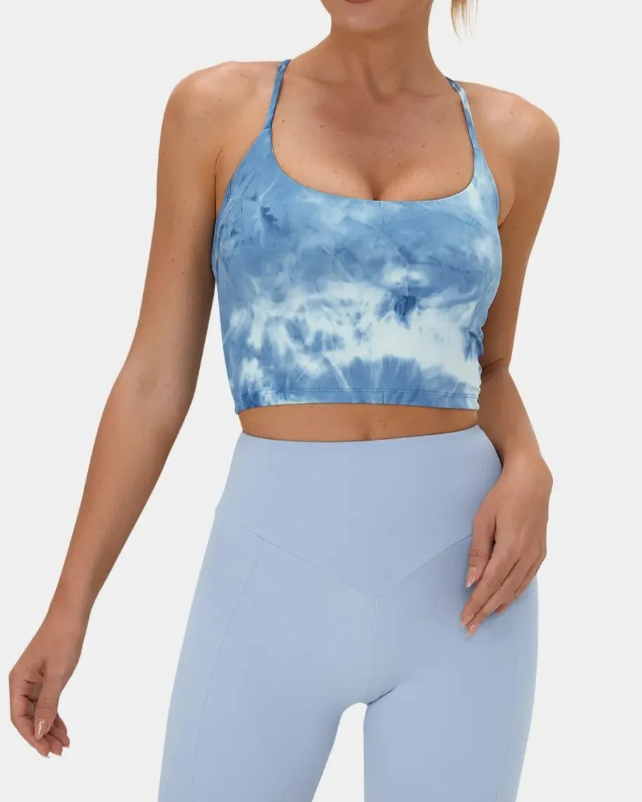 Spaghetti Strap Tie Dye Crisscross Lace Up Cropped Tank Top