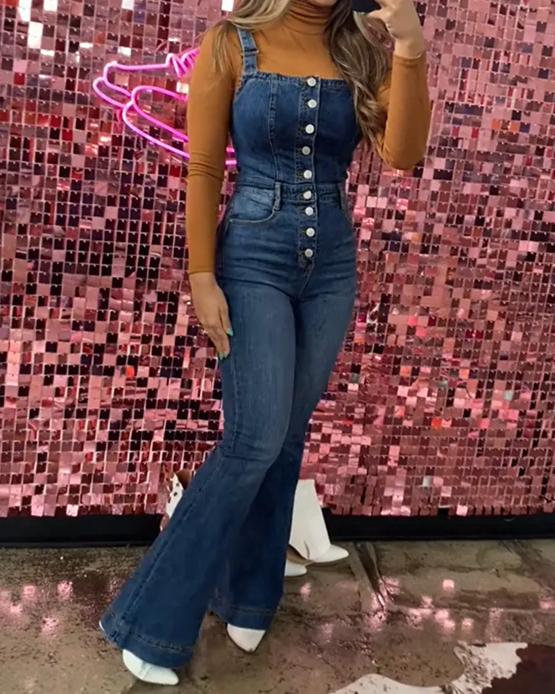 Breasted One-Piece Flared Jeans (Pre-Sale)