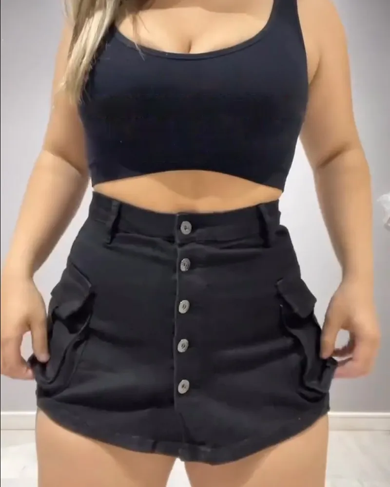 Breasted Denim Short Skirt (Pre-Sale)