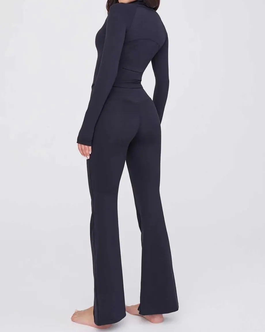 High Waisted Split Hem Flared Yoga Pant - Shadow Black