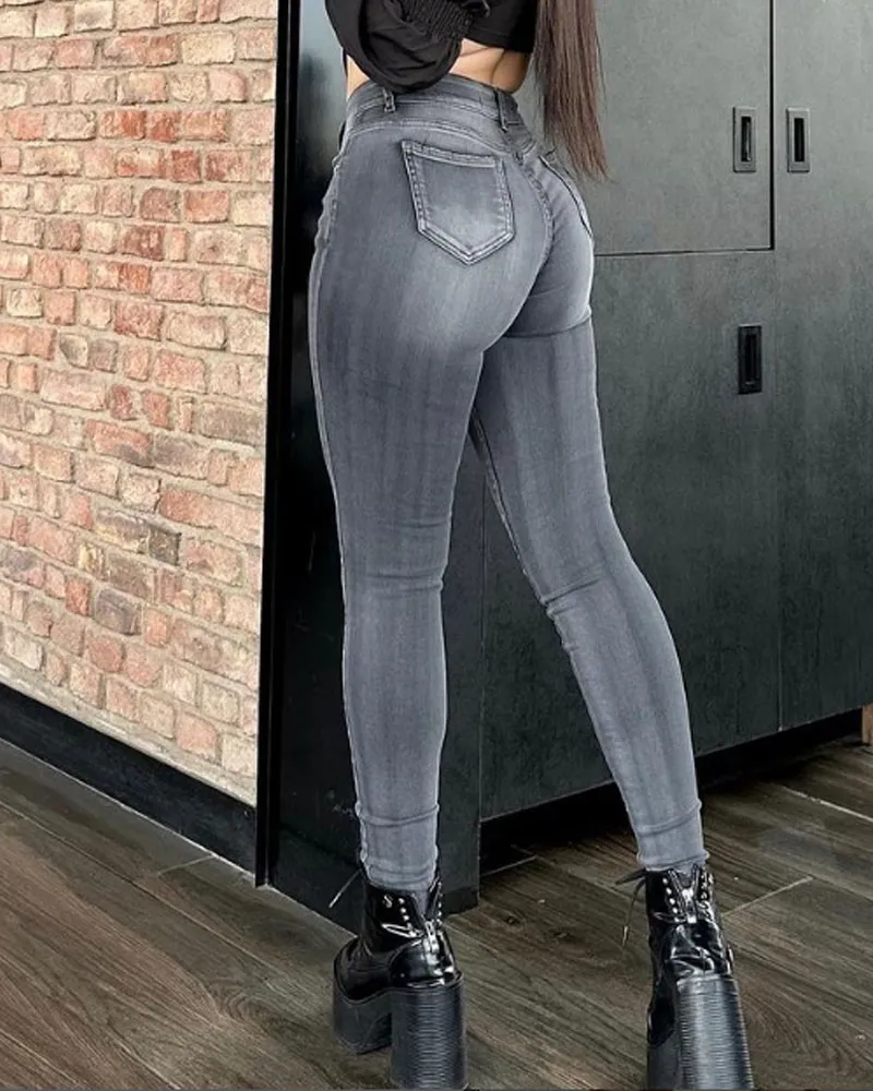 Washed Gradient Grey Skinny Jeans (Pre-Sale)