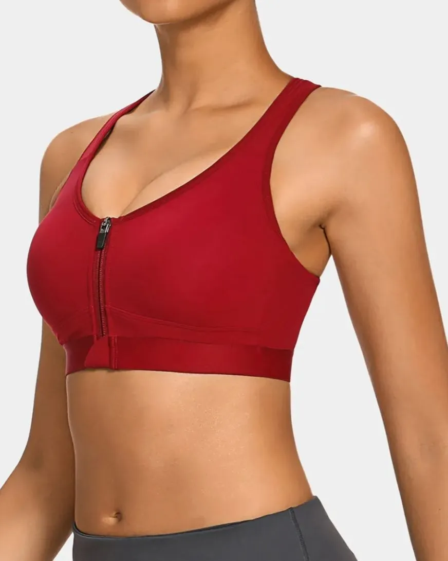 Sujetador deportivo con espalda nadadora y cremallera con relleno y cierre frontal
