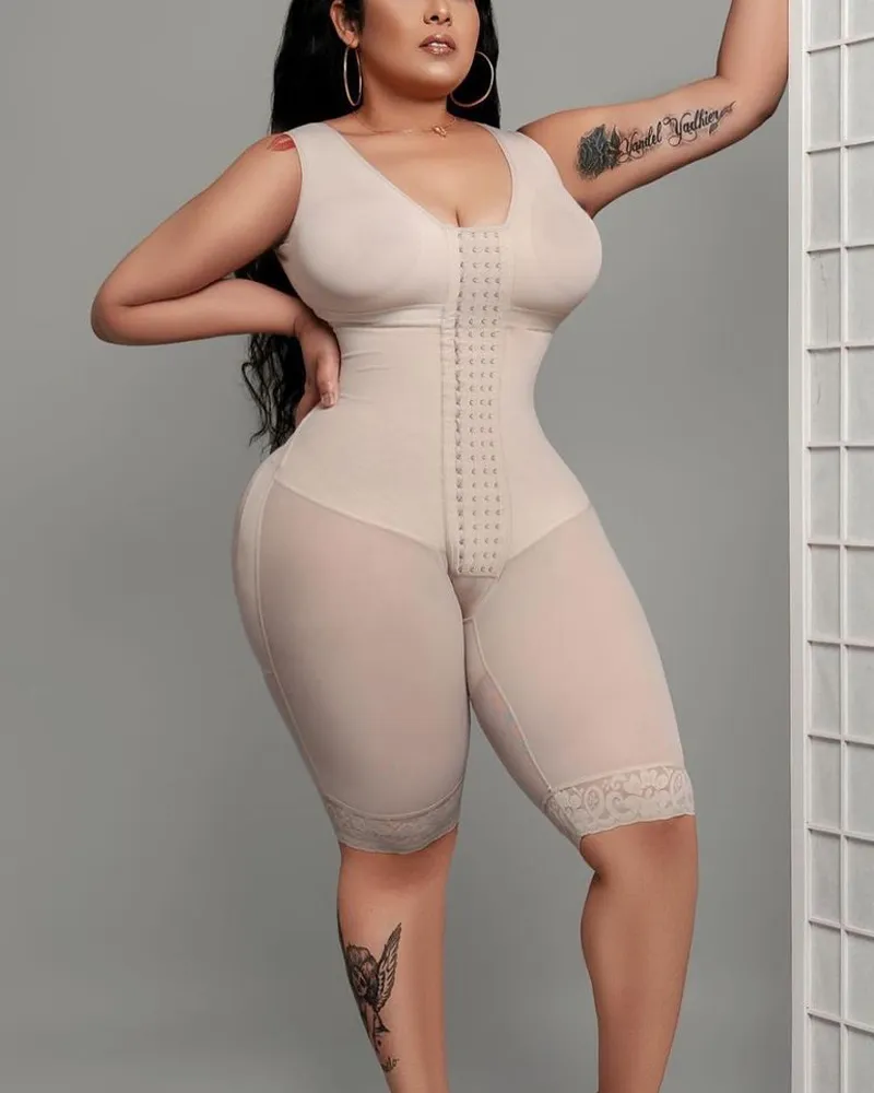 Prenda de compresión control de barriga fajas gancho ajustable y cierre frontal de ojo mujeres fajas post liposucción