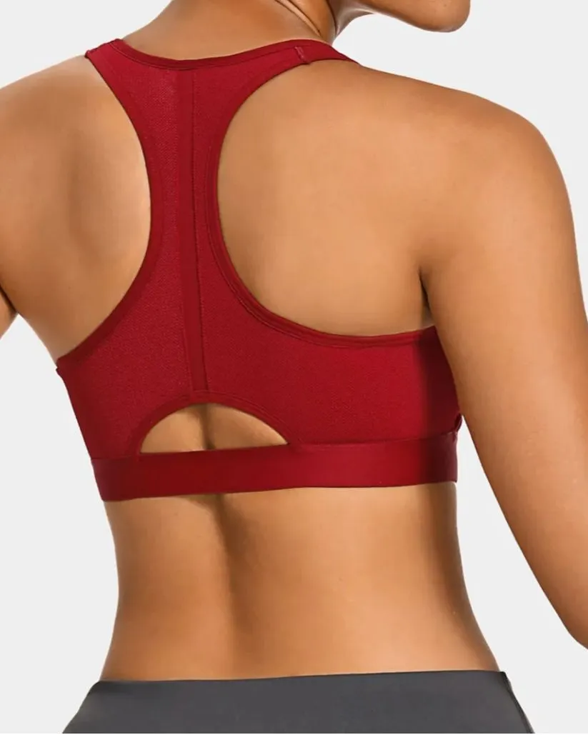 Sujetador deportivo con espalda nadadora y cremallera con relleno y cierre frontal