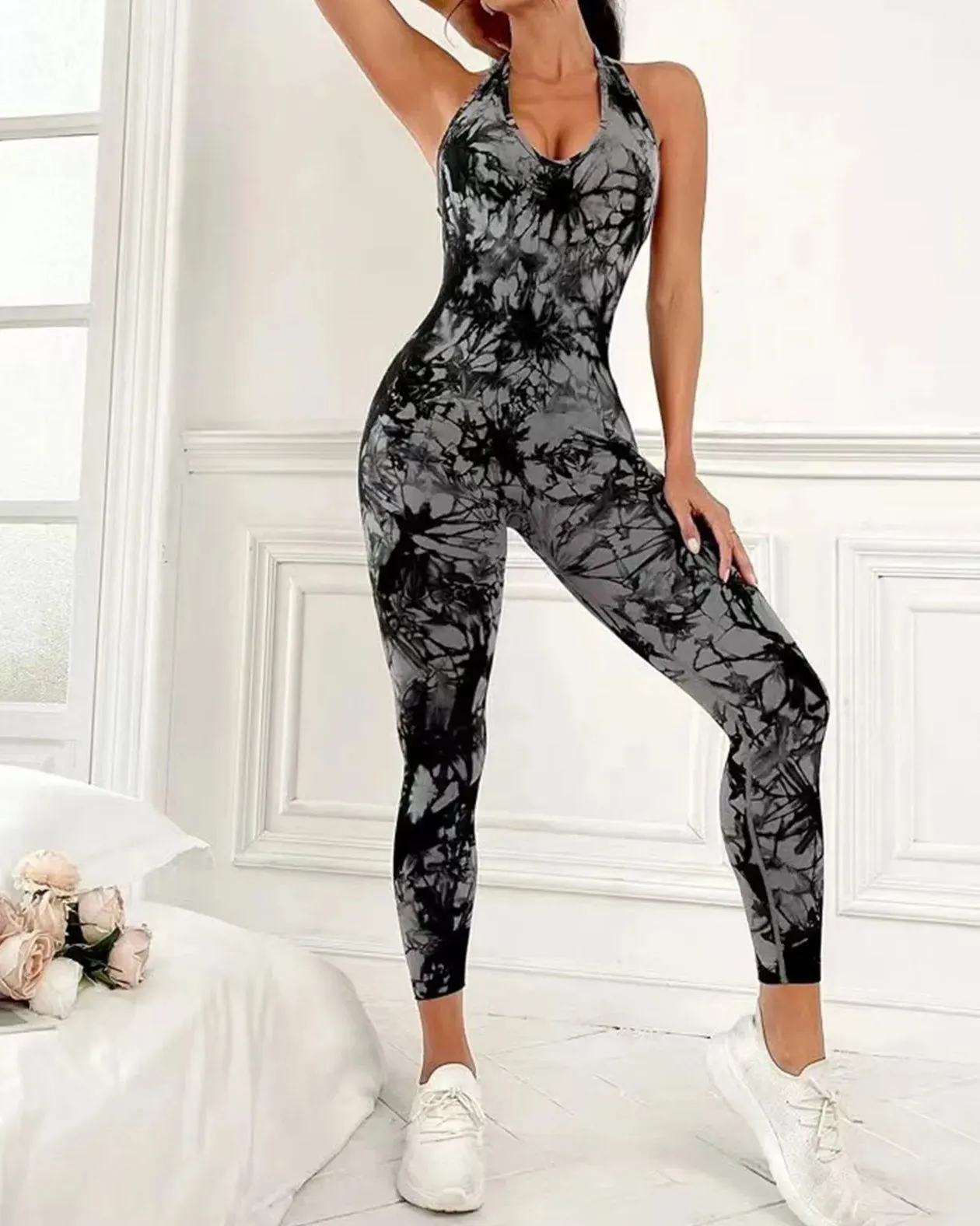 Tie-Dye Seamless Yoga Clothing Sexy Beautiful Back One-Piece Jumpsuit Sports Suit Fitness Clothing Yoga Clothing Suit for Women