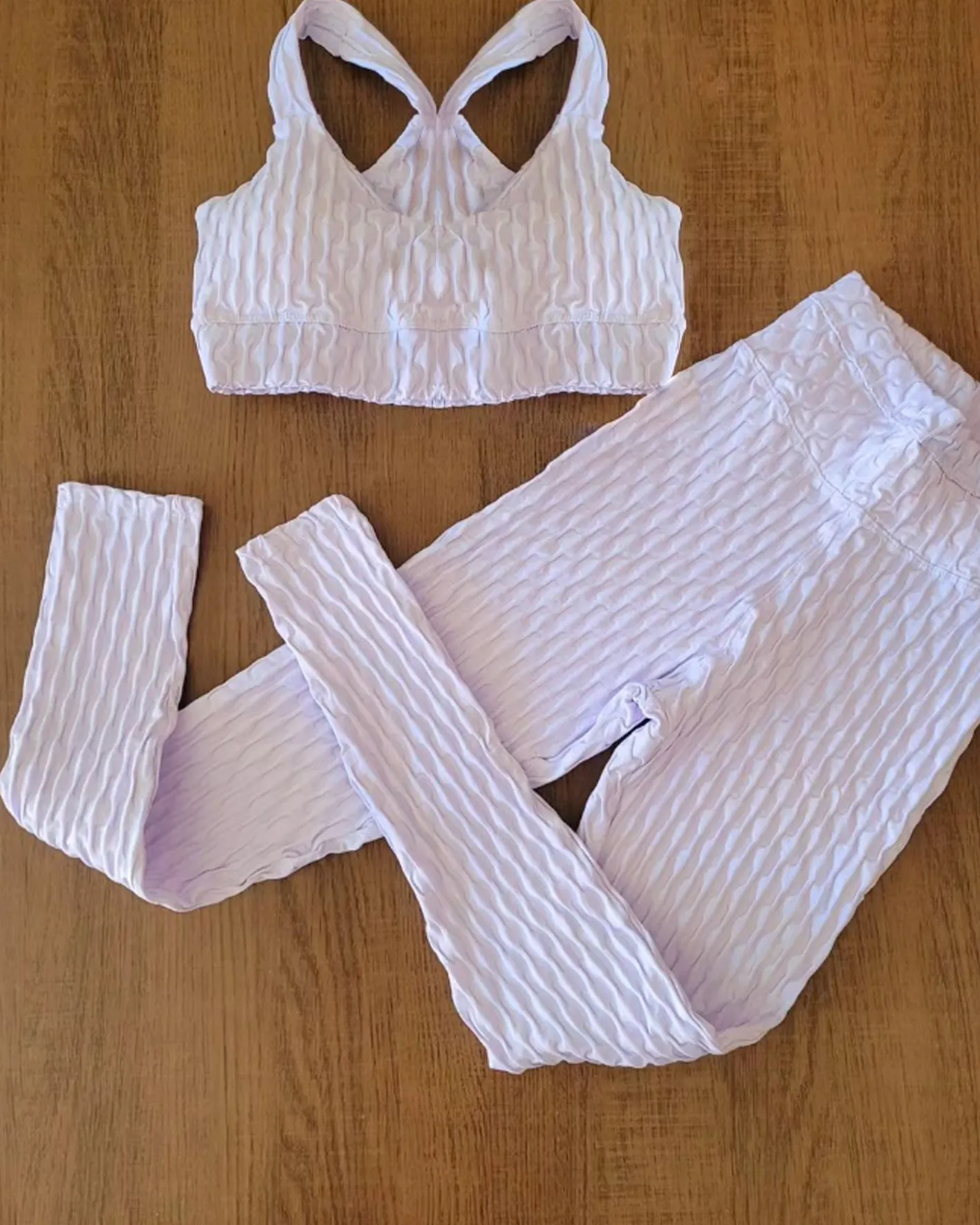 Solid Color Bubble Pleated Yoga Suit（Pre-Sale）